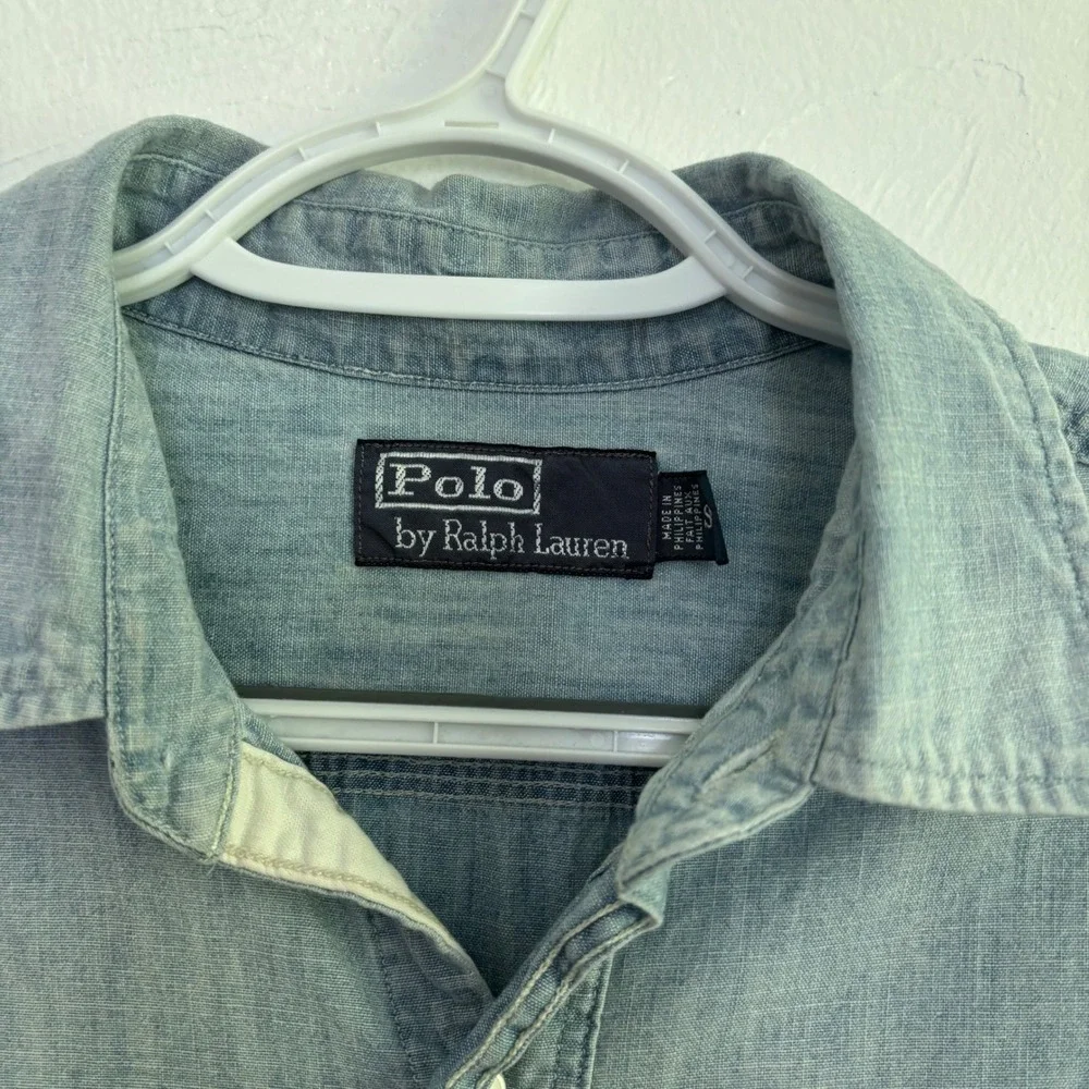 Vintage 90s/Y2K Polo Ralph Lauren Workwear Denim Utility Shirt Size Small Blue